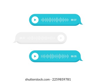 Icono de mensajes de voz con sonido para medios sociales. Correspondencia de voz en medios sociales. Burbujas de plantillas de Sms para componer diálogos de voz. Ilustración vectorial.