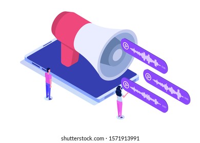 Voice Messages Isometric, event notification. Vector illustration