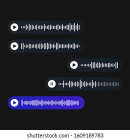Voice messages page concept for social network apps. Dark theme.
