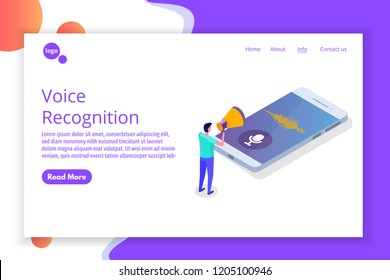 Voice messages, Voice recognition isometric concept with character. Can use for web banner, landing page template, infographics.