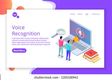 Voice messages, Voice recognition isometric concept with character. Can use for web banner, landing page template, infographics.