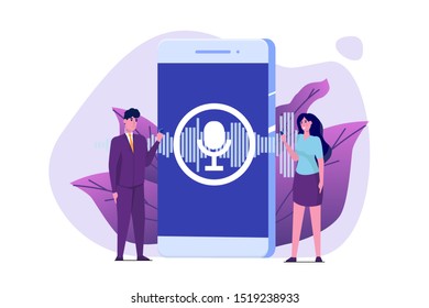 Voice messages, Voice recognition isometric concept with character. Can use for web banner, landing page template, infographics.