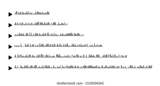 Los mensajes de voz establecen la ilustración vectorial. Resumen plantilla simple de iconos de ondas de audio con símbolo de reproducción para comunicación en línea, chat en medios sociales o aplicación móvil de podcast de música aislada en blanco