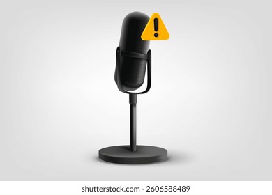 Voice microphone with exclamaion sign. Vector 3d illustration