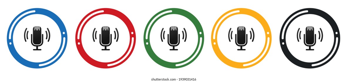 Voice microphone icon set. flat design vector illustration in 5 colors options for webdesign