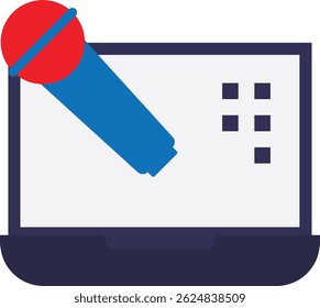 Micrófono de voz Icono de ordenador portátil Vector Ilustración plana