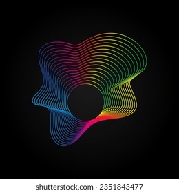 Voice music waves equalizer, Abstract wavy rainbow radio wave icon on dark. Vector sound symbol.