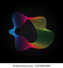 Voice music waves equalizer, Abstract wavy rainbow radio wave icon on dark. Vector sound symbol.