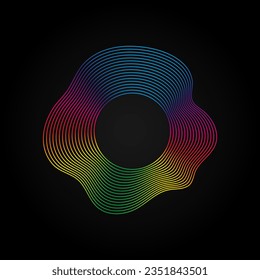 Voice music waves equalizer, Abstract wavy rainbow radio wave icon on dark. Vector sound symbol.