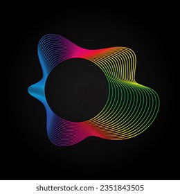 Voice music waves equalizer, Abstract wavy rainbow radio wave icon on dark. Vector sound symbol.