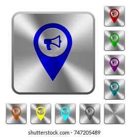 Voice navigation engraved icons on rounded square glossy steel buttons