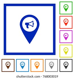 Voice navigation flat color icons in square frames on white background