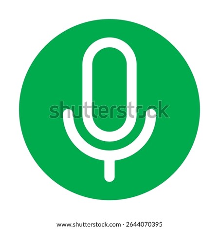 Voice Note Icon-Microphone outline in white on green circle, vector illustration isolated, eps