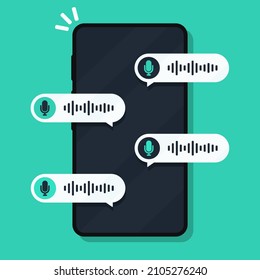 Voice Notes. Smartphone With Voice Messages Bubbles. Vector Illustration