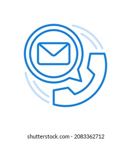 Voice Notification Email Vector Line Icon. Modern Technology Call Subscriber When New Web Message Arrives. Telephone Receiver With Closed Mail Envelope Circle. Media Interface For User Convenience.