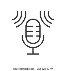 Voice on microphone, voice, microphone, speaking, audio, recording on white background vector. Voice on microphone, voice, microphone, speaking, sound, audio, recording editable stroke icon