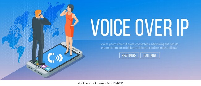 Voice over internet protocol banner. Internet and technology concept. VoIP calls. Highly detailed vector illustration