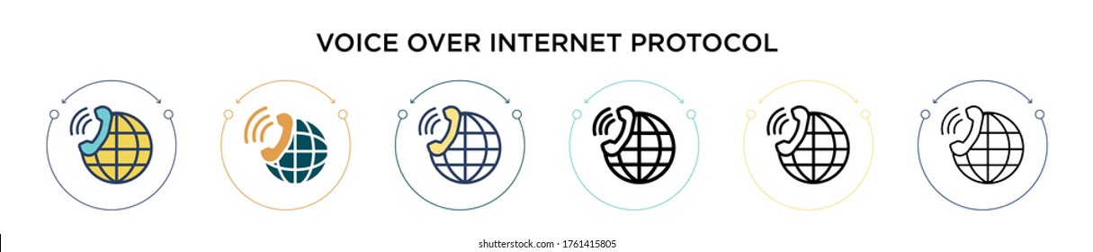 Voice over internet protocol icon in filled, thin line, outline and stroke style. Vector illustration of two colored and black voice over internet protocol vector icons designs can be used for