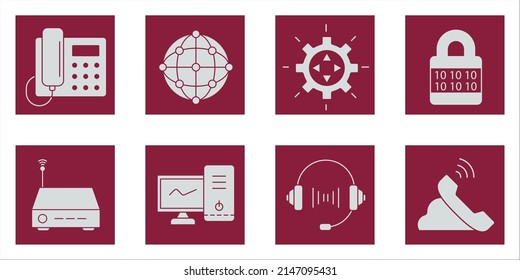 Juego de iconos de voz sobre IP . Elementos vectores de símbolo de paquete de voz sobre IP para web infográfica