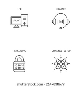 Juego de iconos de voz sobre IP . Elementos vectores de símbolo de paquete de voz sobre IP para web infográfica