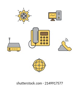 Voice over IP icons set color .Voice over IP pack symbol vector elements for infographic web