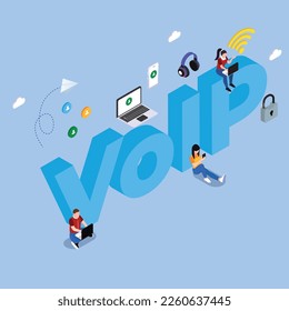 Voice over IP or internet protocol technology 3d isometric vector illustration concept for banner, website, landing page, ads, flyer template
