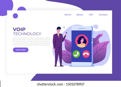 Voice over IP,  IP telephony  VoIP technology concept. Vector illustration.