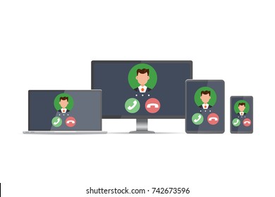 Voice over IP,  IP telephony  VoIP technology concept. Vector illustration.