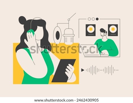 Voice over services abstract concept vector illustration. Voice over recording studio, audio and video production services, narration artist, advertising agency, text to speech abstract metaphor.