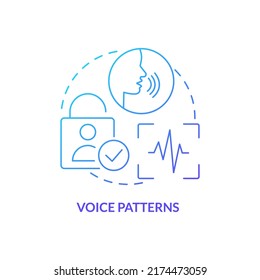 Voice patterns blue gradient concept icon. Biometric identification technology abstract idea thin line illustration. Speech recognition. Isolated outline drawing. Myriad Pro-Bold font used