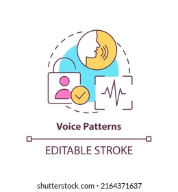 Voice patterns concept icon. Biometric identification technology abstract idea thin line illustration. Speech recognition. Isolated outline drawing. Editable stroke. Arial, Myriad Pro-Bold fonts used