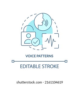 Voice patterns turquoise concept icon. Biometric identification abstract idea thin line illustration. Speech recognition. Isolated outline drawing. Editable stroke. Arial, Myriad Pro-Bold fonts used