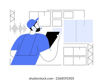 Voice-Auswahl abstrakter Konzept Vektorgrafik. Intelligente Lagerverwaltung mit Headset-Tasking mit Spracherkennungs-App, moderne Stockinventar-Technologien, abstrakte VDW-Metapher.