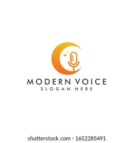 voice podcast logo design template vector illustration