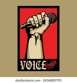 Voice Power Poster, Hand and Mic Vector Design