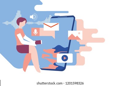 VOICE RECOGNITION, voice assistant, mobile app, Personal assistant and voice recognition concept vector illustration of soundwave intelligent technologies