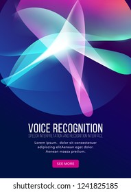 Voice recognition banner. Personal assistant, abstract gradient waves isolated on dark blue background.