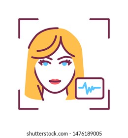 Voice recognition color line icon. ID and verifying person concept. Biometric security element. Scanning technology.  Sign for web page, mobile app, banner, social media. Deepfake. Editable stroke.