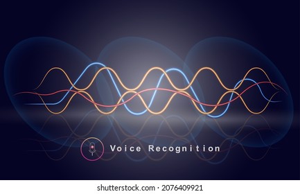 Voice recognition colorful audio frequency technology concept vector illustration. Sound wave technology vector with microphone sign.