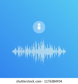 Voice recognition concept. Communication. Soundwave intelligent technologies. Microphone. Voice and sound imitation waves. Vector illustaration.