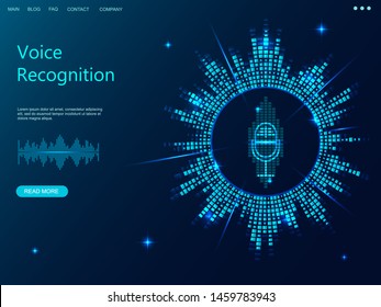 Voice recognition concept. Dark web banner personal assistant. Sound waves icon. Voice recording. Vector illustration.