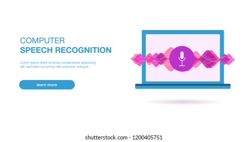 Voice recognition concept flat illustration for landing page design, personal online assistant. Web site template for speech detect application, computer sreech recognition.  