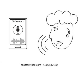 Voice recognition concept in line art style. Artificial intelligence
