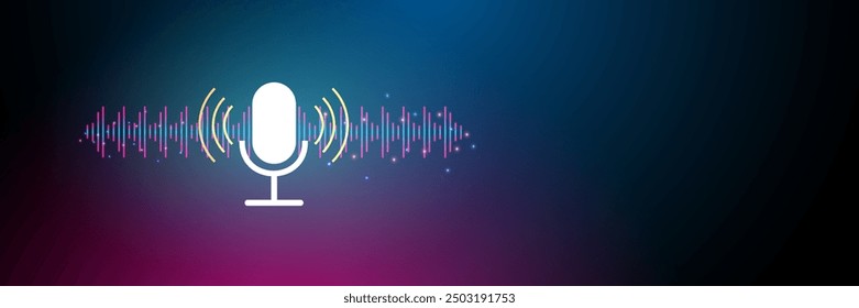 Voice recognition concepts. Sound wave with imitation of voice, and microphone icon.