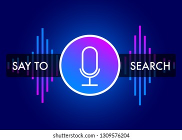 Voice recognition flat icon, eps vector. Sound assistant concept with soundwave, microphone icon isolated on the dark gradient background. Editable EPS file. Vector illustration.
