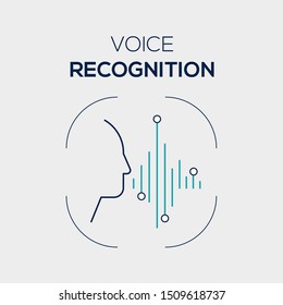 Voice recognition. Flat vector linear icon. Blue and dark blue colors