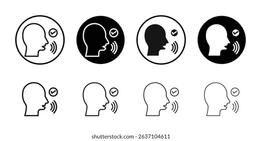 Voice recognition icon Black line art vector logo set