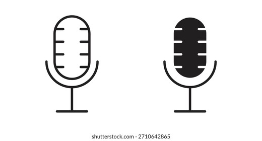Icono de reconocimiento de voz en un diseño de Vector de trazo negro y versión sólida plana sobre fondo blanco