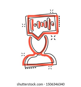 Voice recognition icon in comic style. Authentication sound vector cartoon illustration on white isolated background. Soundwave business concept splash effect.