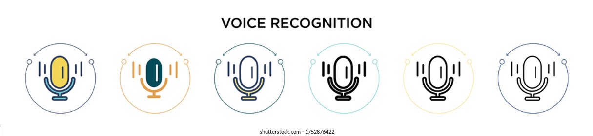 Voice recognition icon in filled, thin line, outline and stroke style. Vector illustration of two colored and black voice recognition vector icons designs can be used for mobile, ui, web